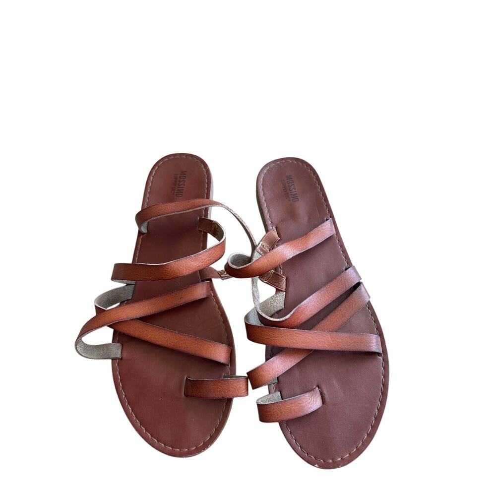 Mossimo Supply Co Brown Leather Strappy Slide Sandals 9.5